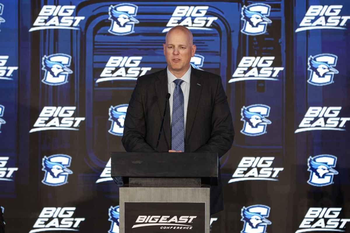 Oct 1, 2026; New York, NY, USA;  Creighton Bluejays head coach Alan Huss speaks at 2026 Big East Media Day at Marriott Marquis.  Mandatory Credit: Wendell Cruz-Imagn Images