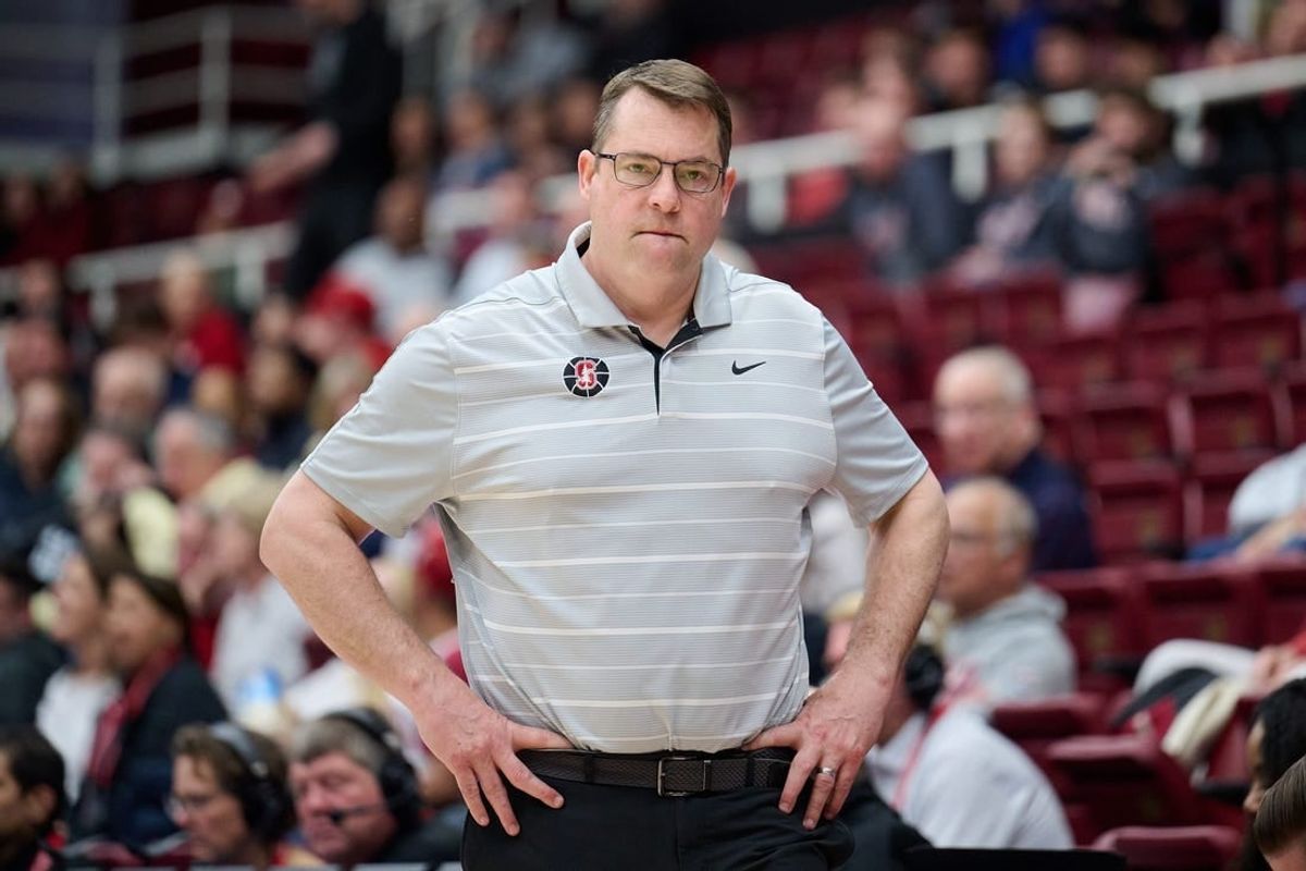 Jan 18, 2024; Stanford, California, USA; Stanford Cardinal head coach Jerod Haase watches the play against the Washington State Cougars during the second half at Maples Pavilion.