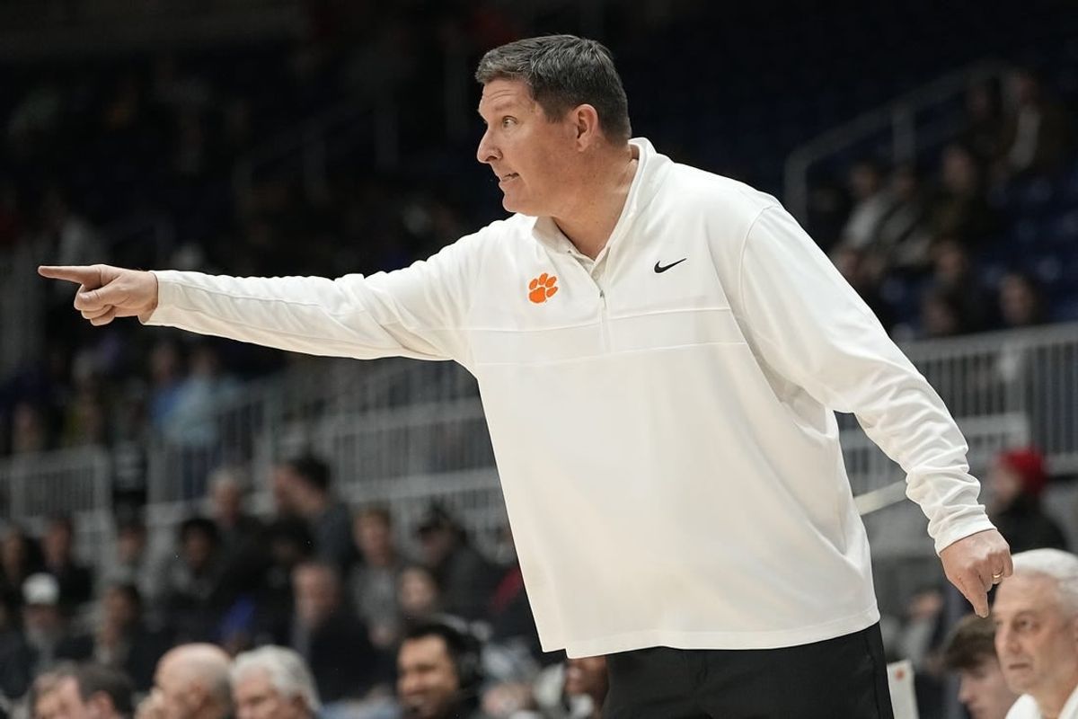 Dec 9, 2023; Toronto, Ontario, CAN; Clemson Tigers head coach Brad Brownell gestures to his players during the second half against TCU Horned Frogs at Coca-Cola Coliseum.
