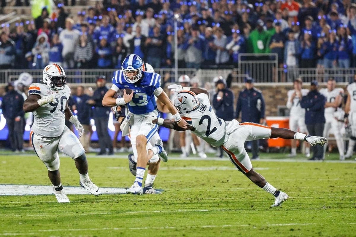 Duke Blue Devils quarterback Riley Leonard had three total TDs to beat the Virginia Cavaliers last season, but his status for Saturday's game is up in the air.
