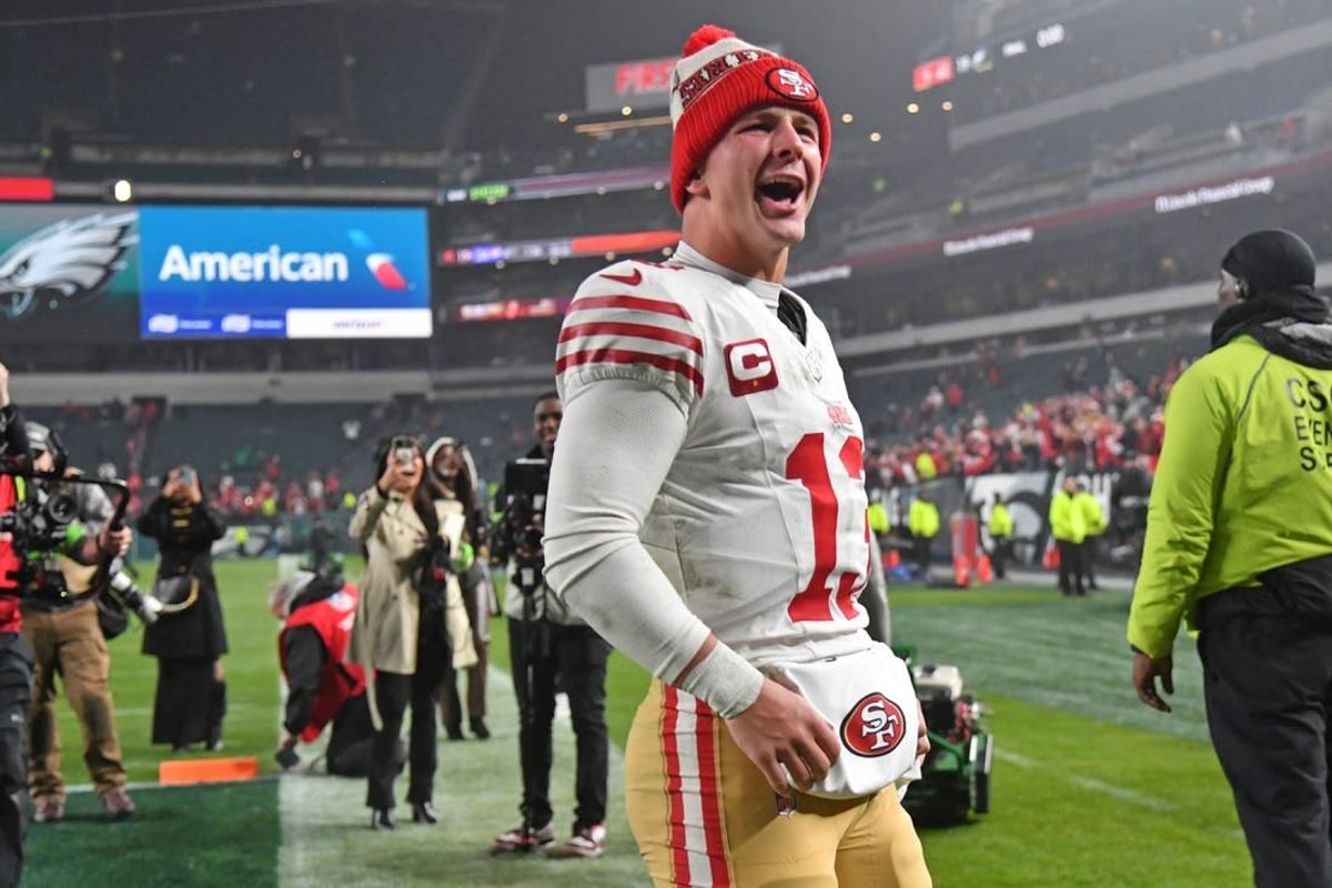 Dec 3, 2023; Philadelphia, Pennsylvania, USA; San Francisco 49ers quarterback Brock Purdy (13) walks off the field after win against the Philadelphia Eagles at Lincoln Financial Field.