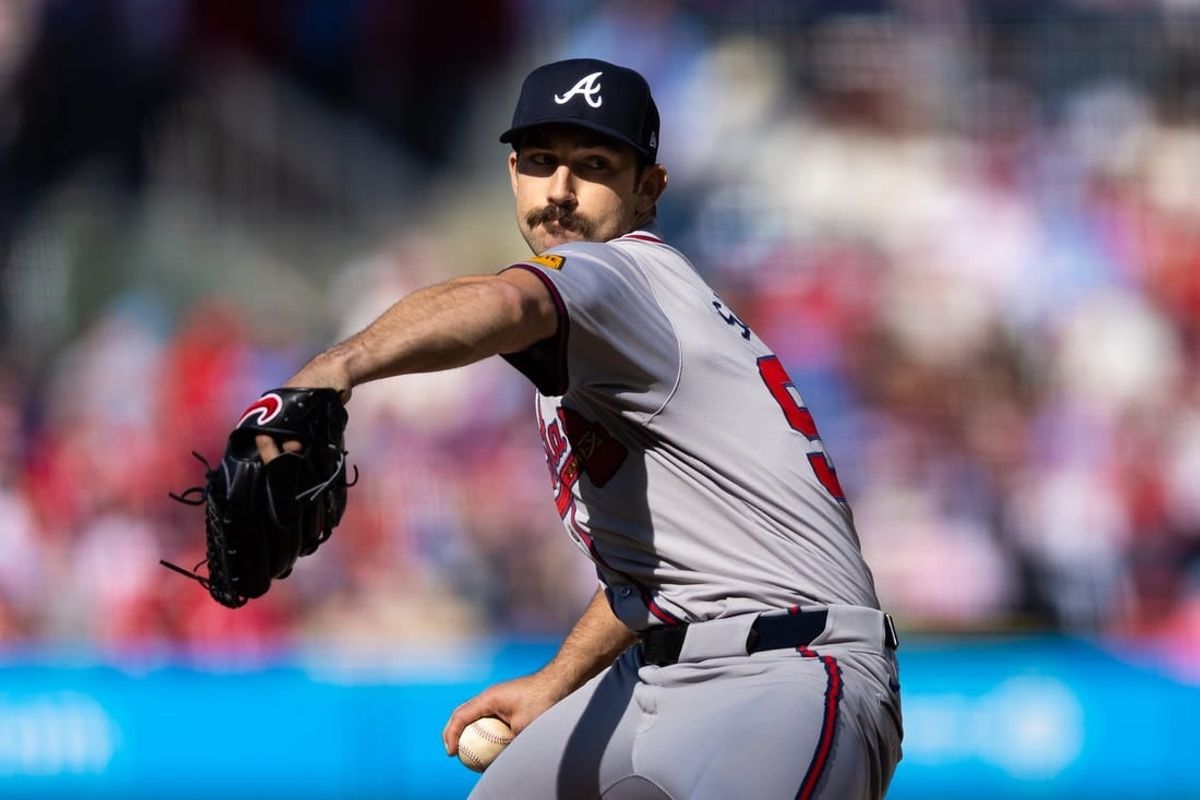 Mar 29, 2024; Philadelphia, Pennsylvania, USA; Atlanta Braves starting pitcher Spencer Strider (99) in action against the Philadelphia Phillies at Citizens Bank Park.