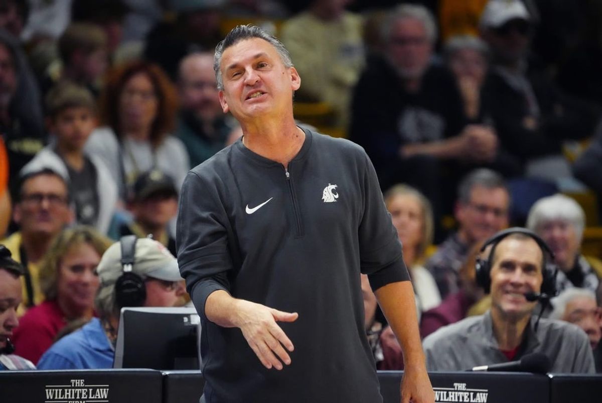Dec 31, 2023; Boulder, Colorado, USA; Washington State Cougars head coach Kyle Smith during the second half against the Colorado Buffaloes at the CU Events Center.