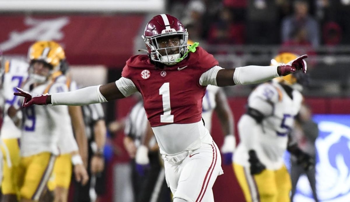 Crimson Tide defensive back Kool-Aid McKinstry (1) is entering the 2024 NFL Draft.