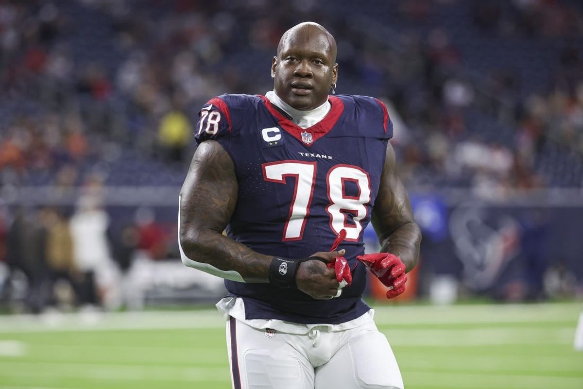 Dec 24, 2023; Houston, Texas, USA; Houston Texans offensive tackle Laremy Tunsil (78) walks off the field before the game against the Cleveland Browns at NRG Stadium.