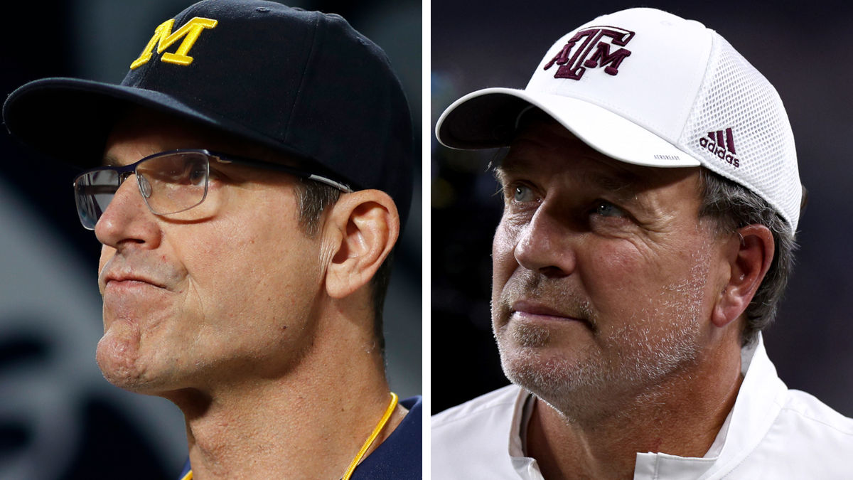 Michigan coach Jim Harbaugh and Texas A&M coach Jimbo Fisher