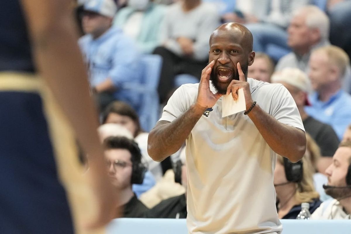 Dec 29, 2023; Chapel Hill, North Carolina, USA; Charleston Southern Buccaneers head coach Saah Nimley in the first half at Dean E. Smith Center.