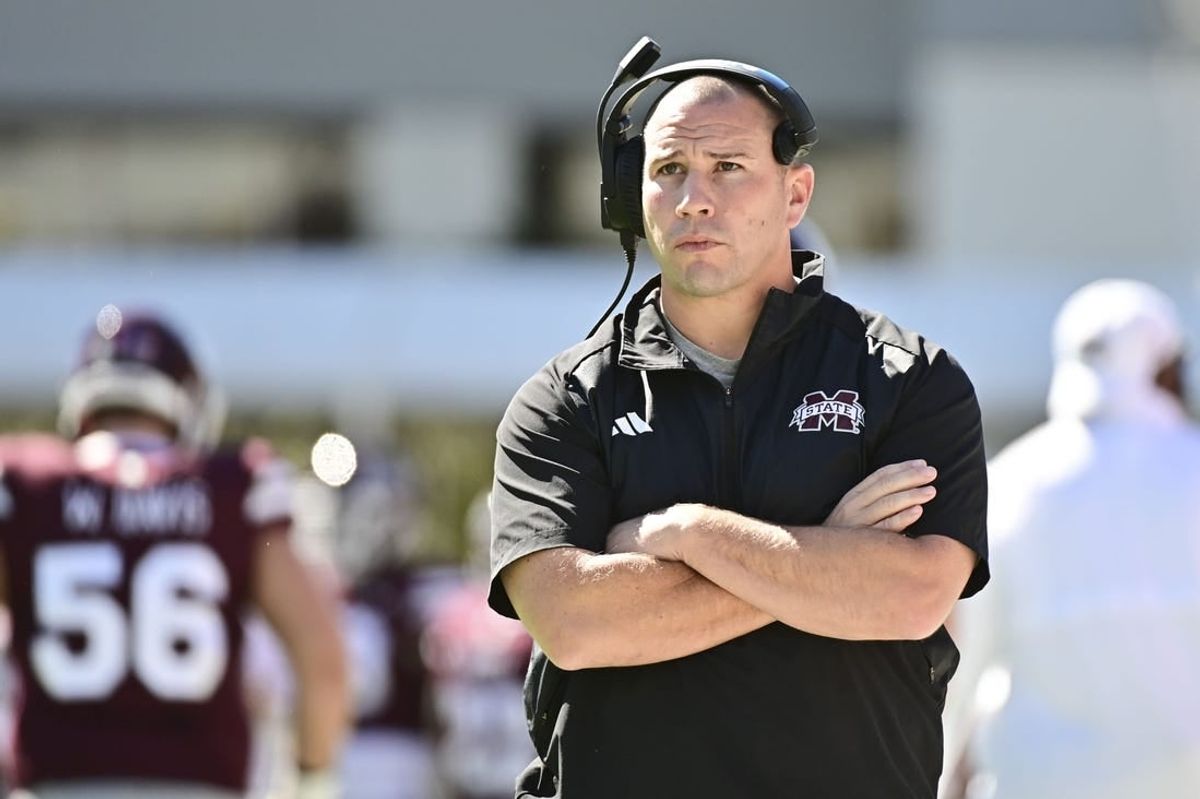 Oct 7, 2023; Starkville, Mississippi, USA; Mississippi State Bulldogs head coach Zach Arnett looks on during the first quarter of the game against the Western Michigan Broncos at Davis Wade Stadium at Scott Field.