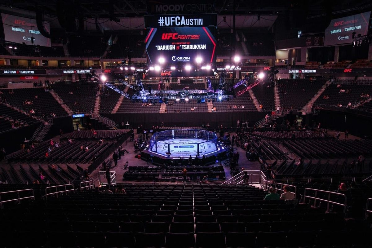 Dec 2, 2023; Austin, Texas, USA; The octagon is ready for UFC Fight Night at Moody Center.
