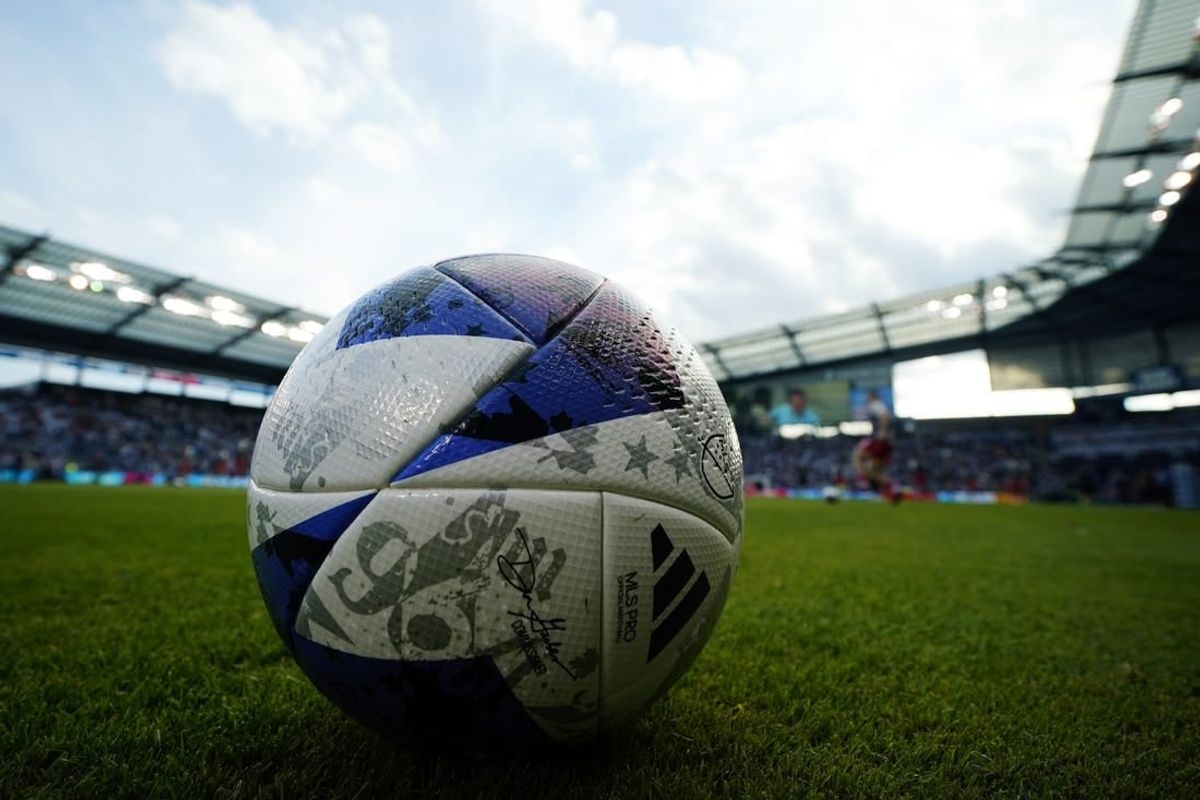Nov 5, 2023; Kansas City, KS, USA; General view of a game ball before the match between Sporting Kansas City and St. Louis City SC of game two in a round one match of the 2023 MLS Cup Playoffs at Children's Mercy Park.