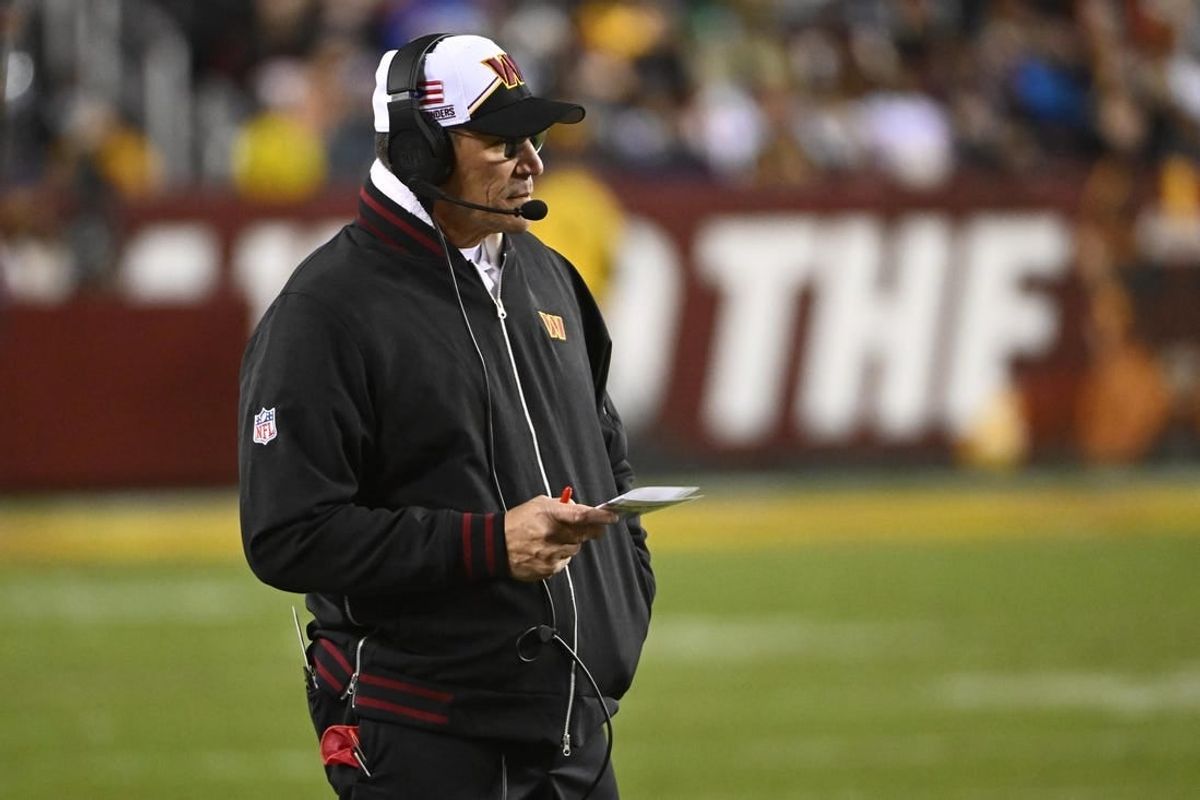 Jan 7, 2024; Landover, Maryland, USA; Washington Commanders head coach Ron Rivera looks on against the Dallas Cowboys during the first half at FedExField.