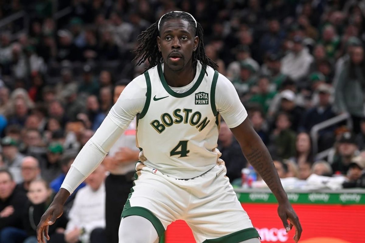 Apr 7, 2024; Boston, Massachusetts, USA; Boston Celtics guard Jrue Holiday (4) game play against the Portland Trail Blazers during the first half at TD Garden.