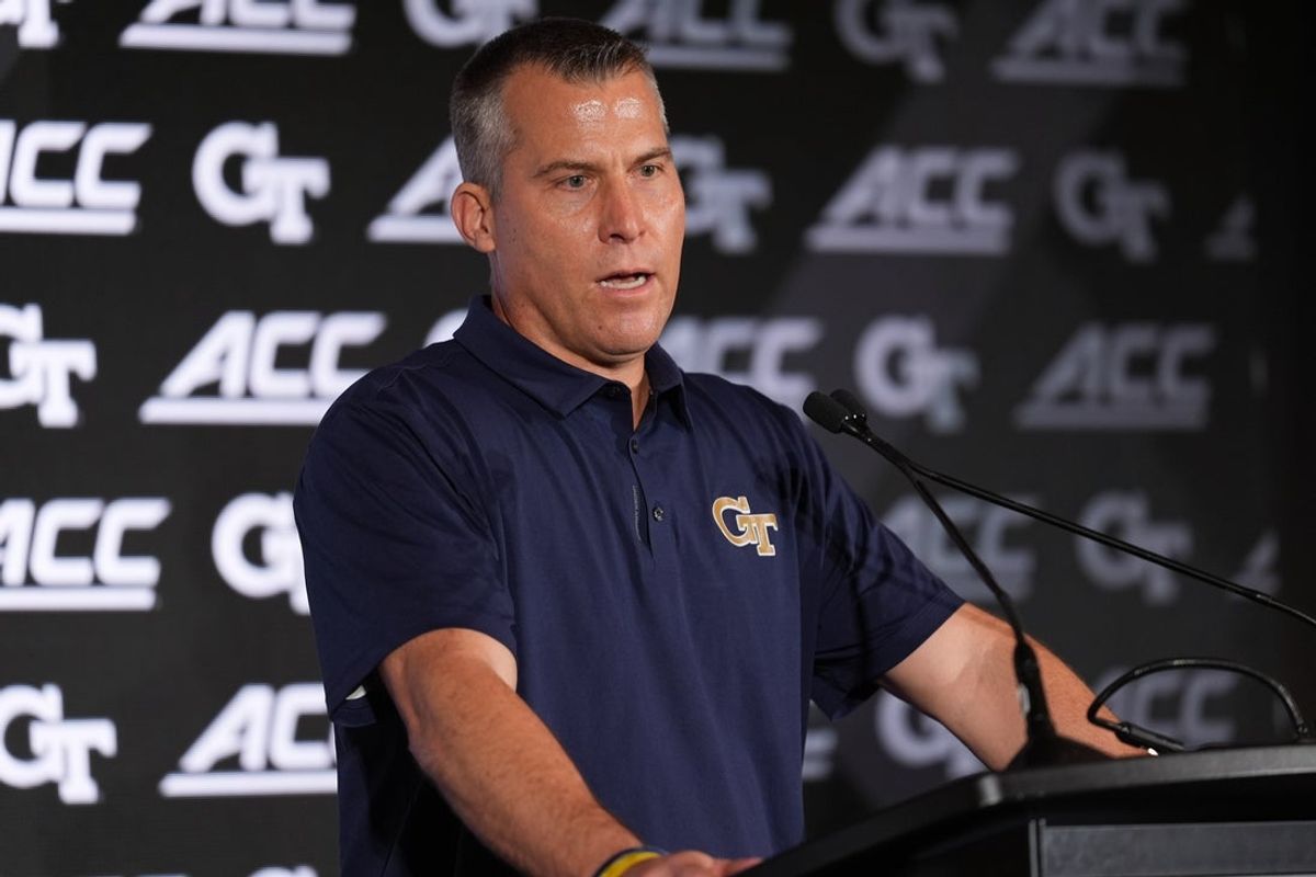 Oct 6, 2026; Charlotte, NC, USA;  Georgia Tech Yellow Jackets head coach Scott Cross speaks to the media at the ACC Tip-Off in Charlotte, NC.  Mandatory Credit: Jim Dedmon-Imagn Images