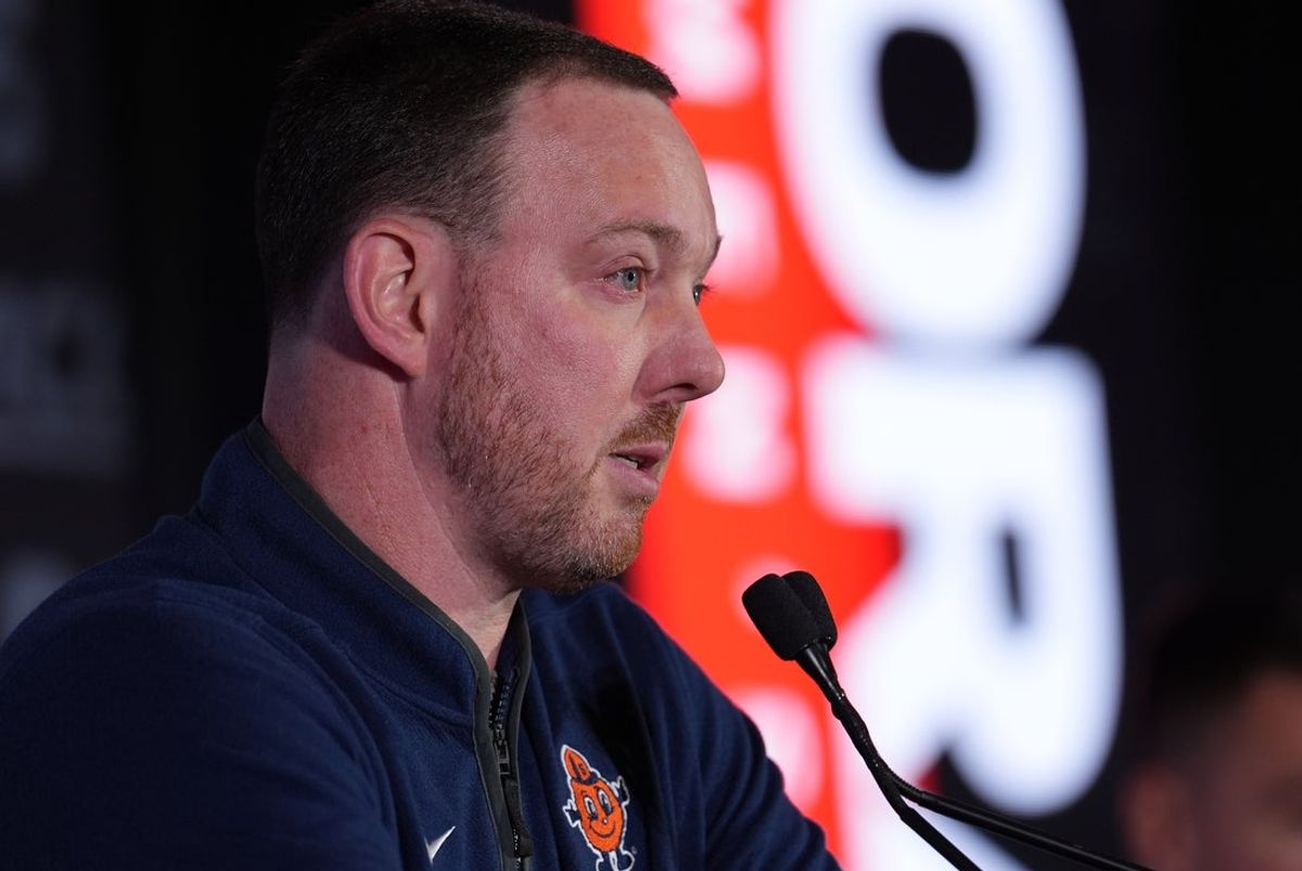 Oct 7, 2026; Charlotte, NC, USA; Syracuse Orange head coach Gerry McNamara answers questions from the media during the ACC Tip-Off in Charlotte, NC. Mandatory Credit: Jim Dedmon-Imagn Images