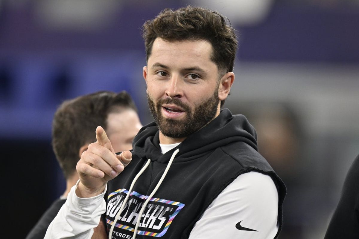 Oct 8, 2026; Arlington, Texas, USA;  Tampa Bay Buccaneers quarterback Baker Mayfield (6) on the field before the start of the game against the Dallas Cowboys at AT&T Stadium.  Mandatory Credit: Jerome Miron-Imagn Images