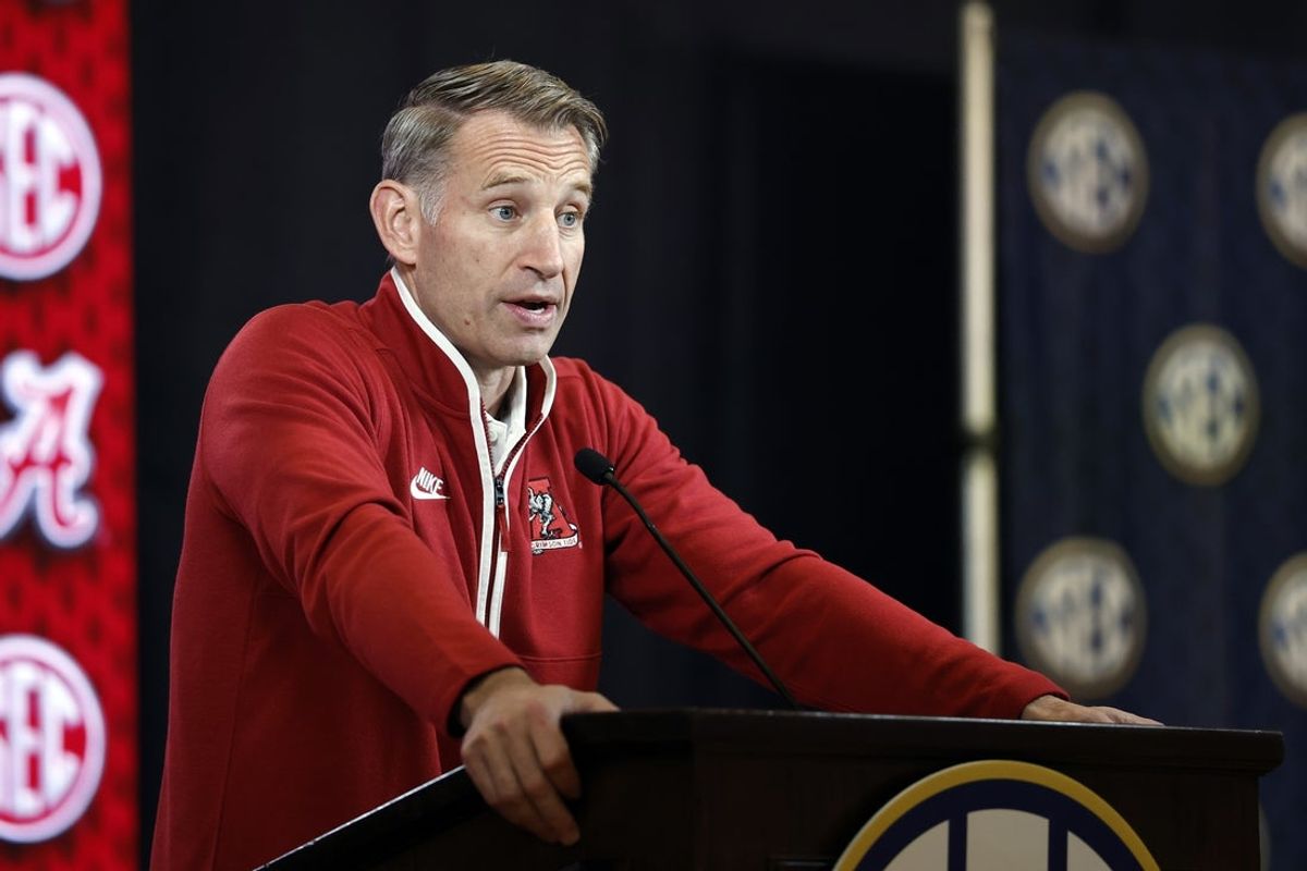 Alabama Crimson Tide head coach Nate Oats speaks during the SEC Basketball Tipoff at Grand Bohemian Hotel Mountain Brook.