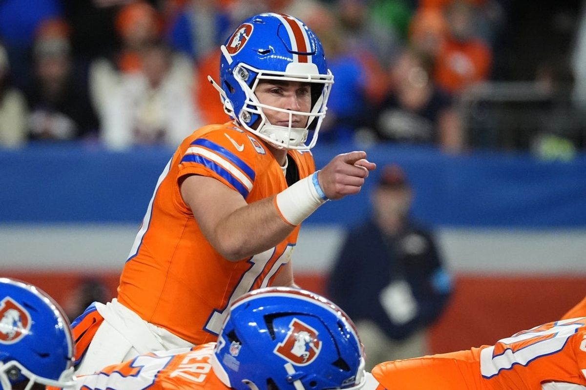 Oct 15, 2026; Denver, Colorado, USA;  Denver Broncos quarterback Bo Nix (10) looks on in the second half against the Seattle Seahawks at Empower Field at Mile High.  Mandatory Credit: Ron Chenoy-Imagn Images