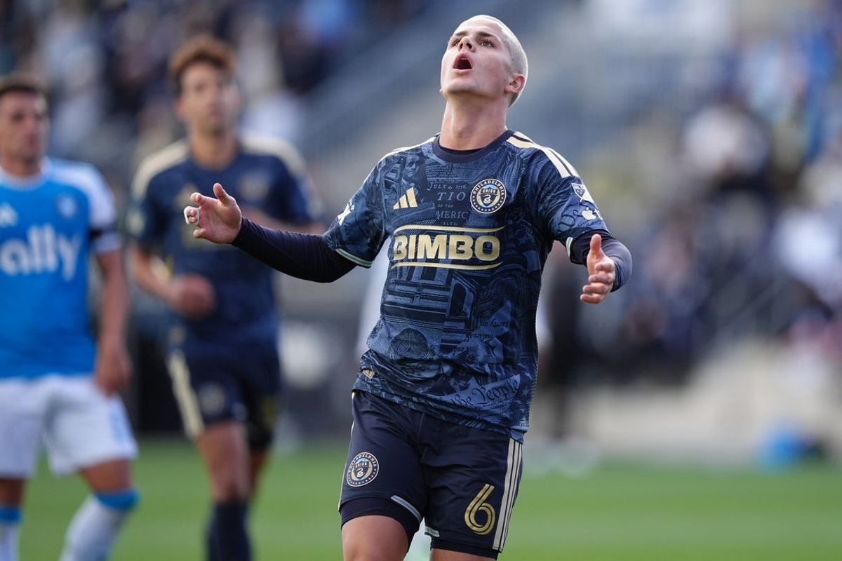 Oct 17, 2026; Chester, Pennsylvania, USA; Philadelphia Union midfielder Cavan Sullivan (6) reacts against Charlotte FC in the second half at Subaru Park. Mandatory Credit: Kyle Ross-Imagn Images