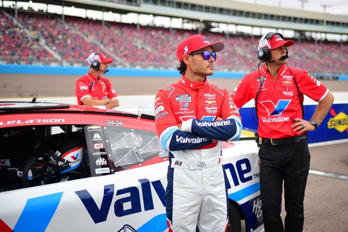 Oct 17, 2026; Avondale, Arizona, USA; Hendrick Motorsports driver Kyle Larson (5) during qualifying for the Freeway Insurance 500 at Phoenix Raceway. Mandatory Credit: Gary A. Vasquez-Imagn Images