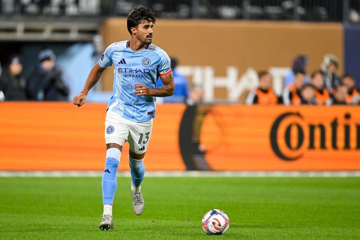 Oct 17, 2026; New York, New York, USA;  New York City FC defender Thiago Martins (13) runs with the ball during the first half against the Los Angeles FC at Citi Field.  Mandatory Credit: Mark Smith-Imagn Images