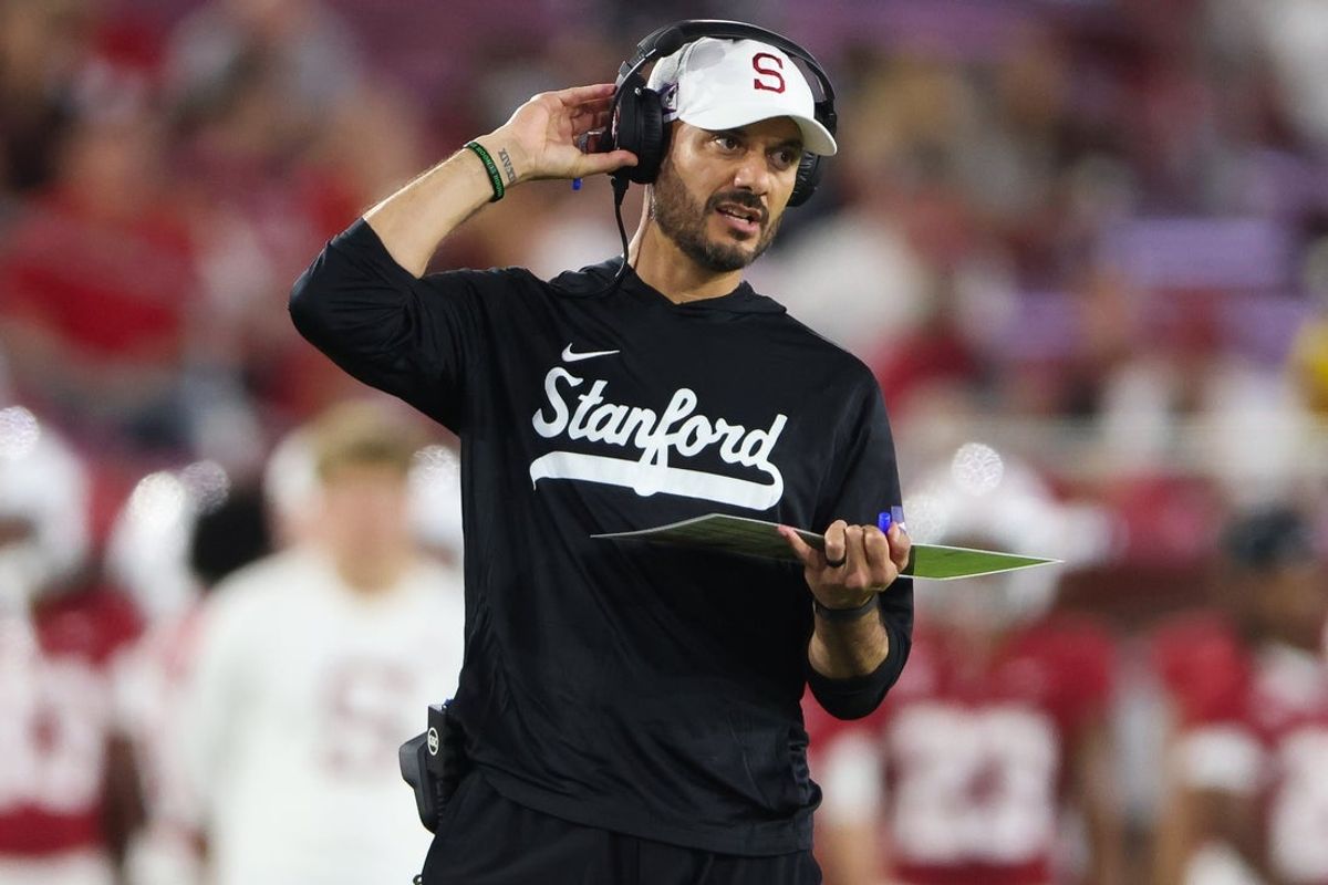 Oct 17, 2026; Stanford, California, USA;  Stanford Cardinal head coach Tavita Pritchard looks on during the second half against the Elon Phoenix at Stanford Stadium.  Mandatory Credit: Scott Marshall-Imagn Images
