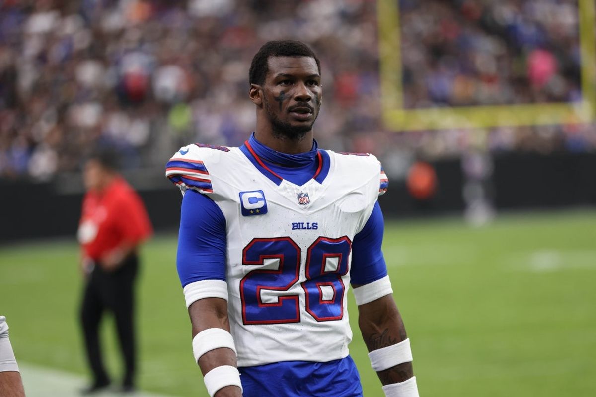 Oct 18, 2026; Paradise, Nevada, USA; Buffalo Bills safety Sam Franklin Jr. (28) walks off the field during the game against the Las Vegas Raiders at Allegiant Stadium. Mandatory Credit: David Brytus-Imagn Images