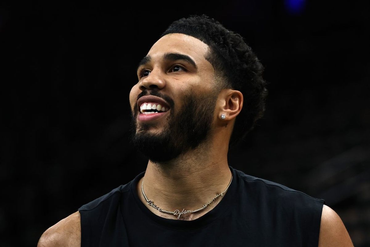 Oct 23, 2026; Boston, Massachusetts, USA; Boston Celtics forward Jayson Tatum (0) smiles before their game against the New York Knicks at TD Garden. Mandatory Credit: Winslow Townson-Imagn Images