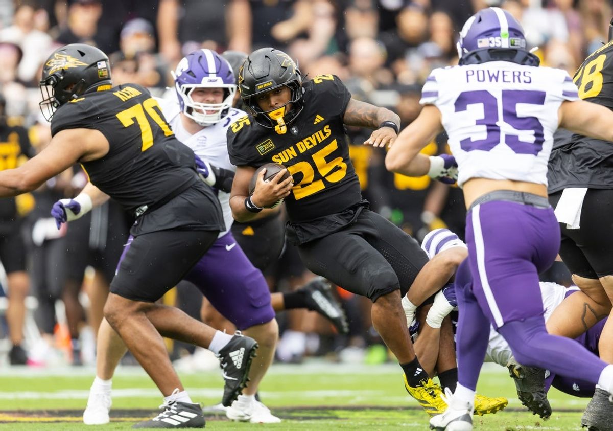 Oct 24, 2026; Tempe, Arizona, USA; Arizona State Sun Devils running back Cardae Mack (25) against the Kansas State Wildcats in the first half at Mountain America Stadium. Mandatory Credit: Mark J. Rebilas-Imagn Images