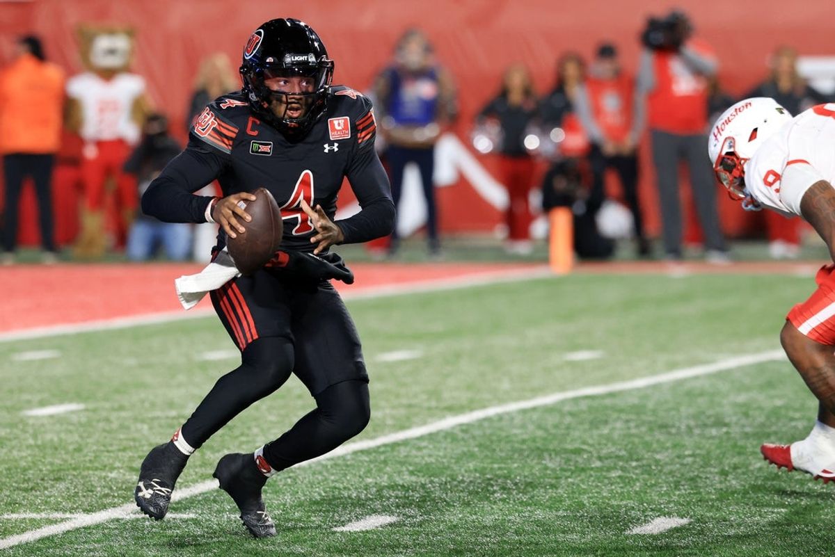 Oct 24, 2026; Salt Lake City, Utah, USA;  Utah Utes quarterback Devon Dampier (4) scrambles during the first quarter against the Houston Cougars at Rice-Eccles Stadium.  Mandatory Credit: Rob Gray-Imagn Images