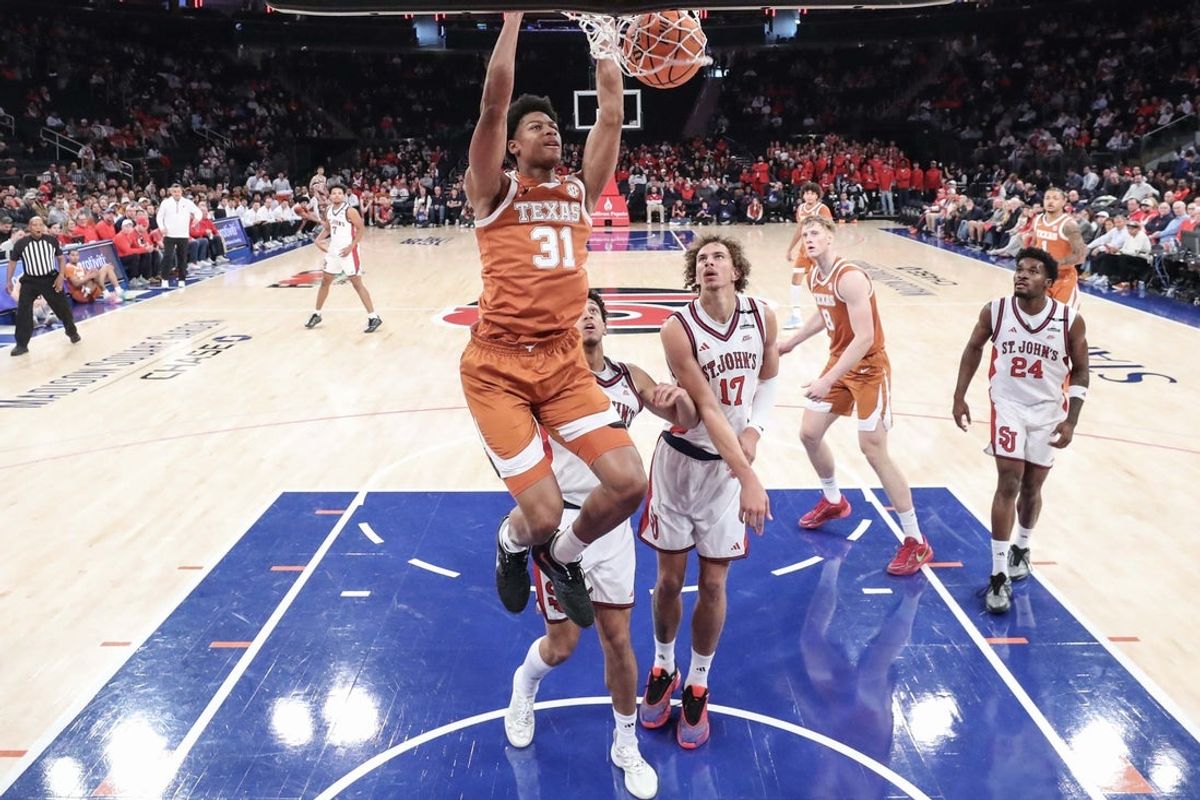 Oct 25, 2026; New York, NY, USA;  Texas Longhorns forward Marcus Spears Jr. (31) dunks in the first half against the St. John's Red Storm at Madison Square Garden. Mandatory Credit: Wendell Cruz-Imagn Images