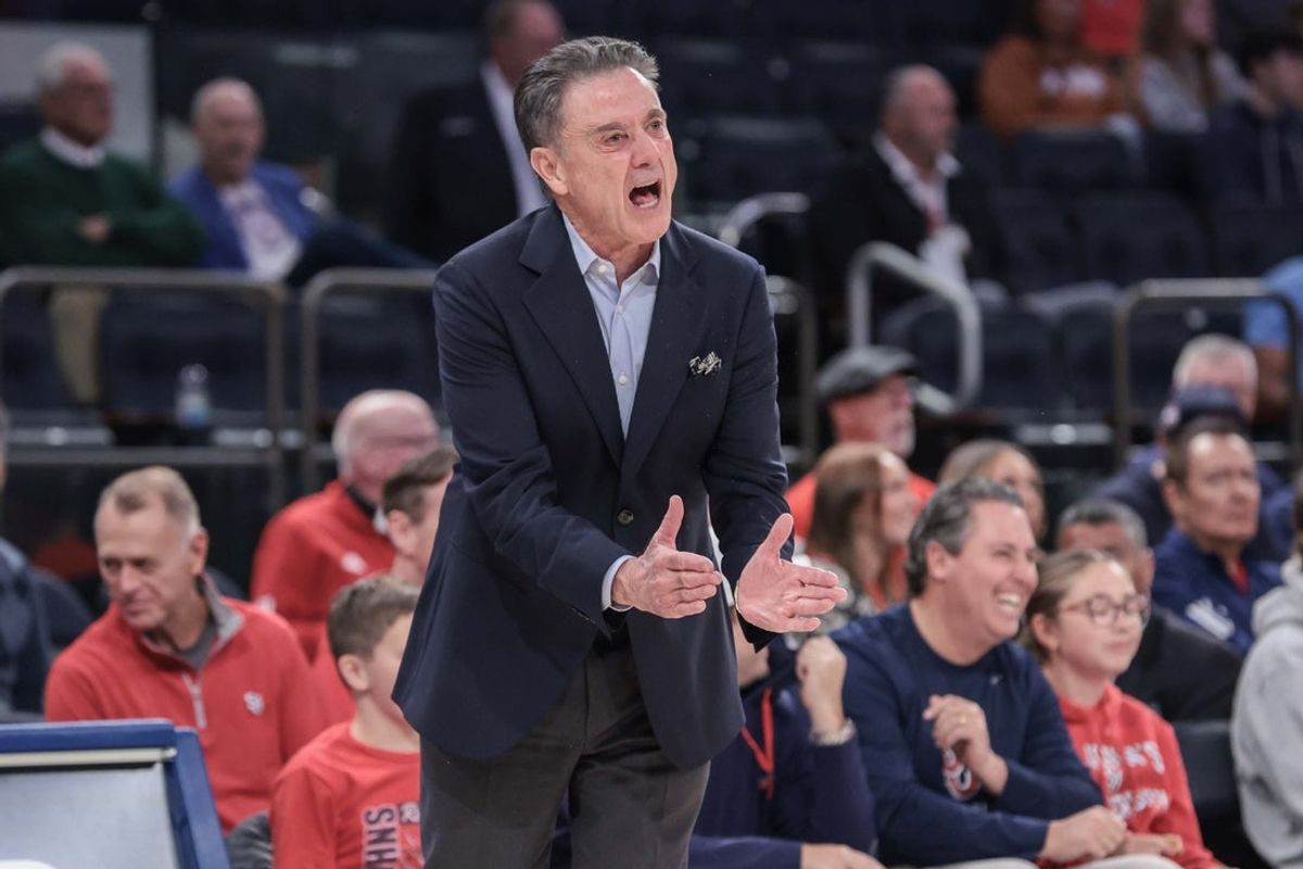 Oct 25, 2026; New York, NY, USA;  St. John's Red Storm head coach Rick Pitino yells out instructions in the first half against the Texas Longhorns at Madison Square Garden. Mandatory Credit: Wendell Cruz-Imagn Images