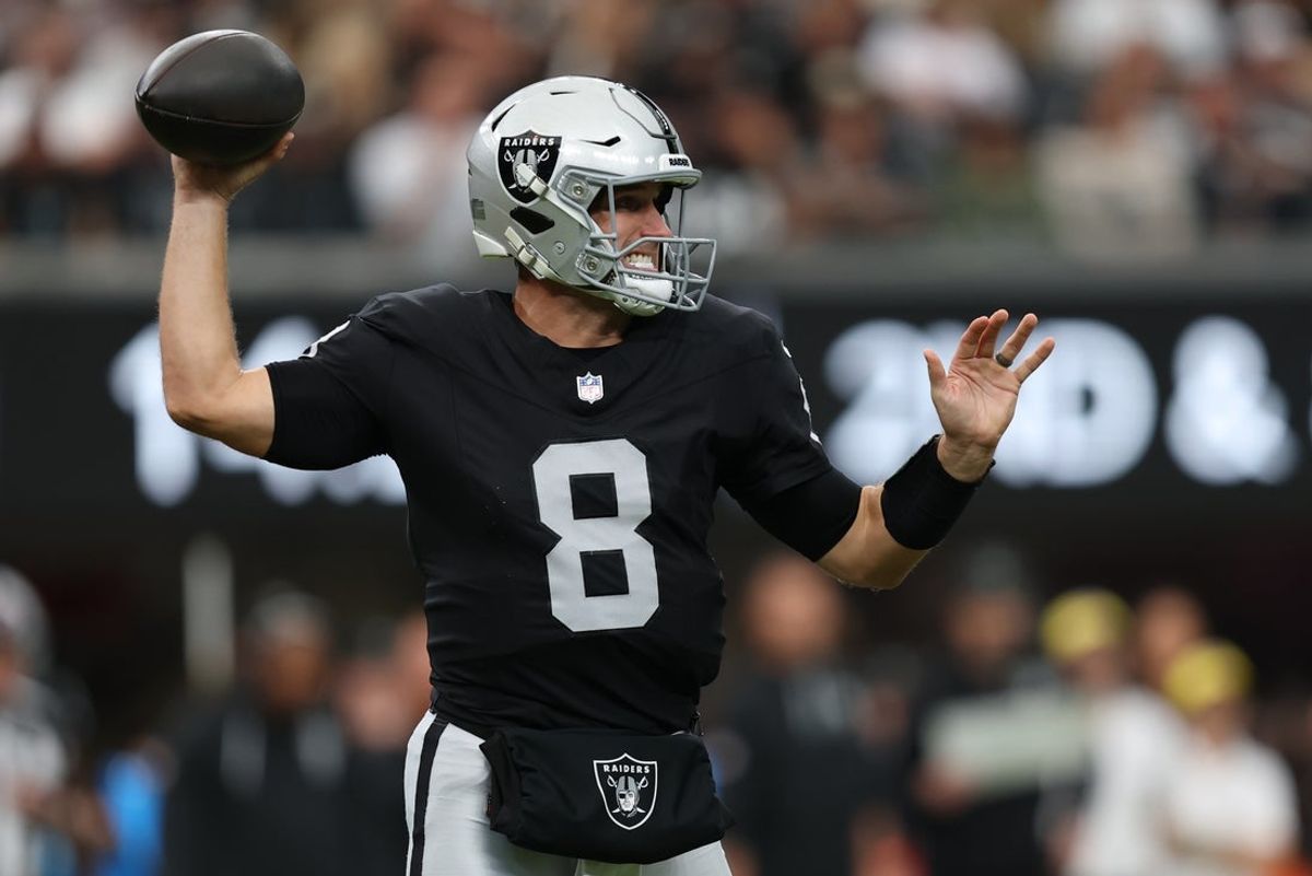 Oct 25, 2026; Paradise, Nevada, USA;  Las Vegas Raiders quarterback Kirk Cousins (8) drops back to pass against the Los Angeles Rams at Allegiant Stadium.  Mandatory Credit: David Brytus-Imagn Images