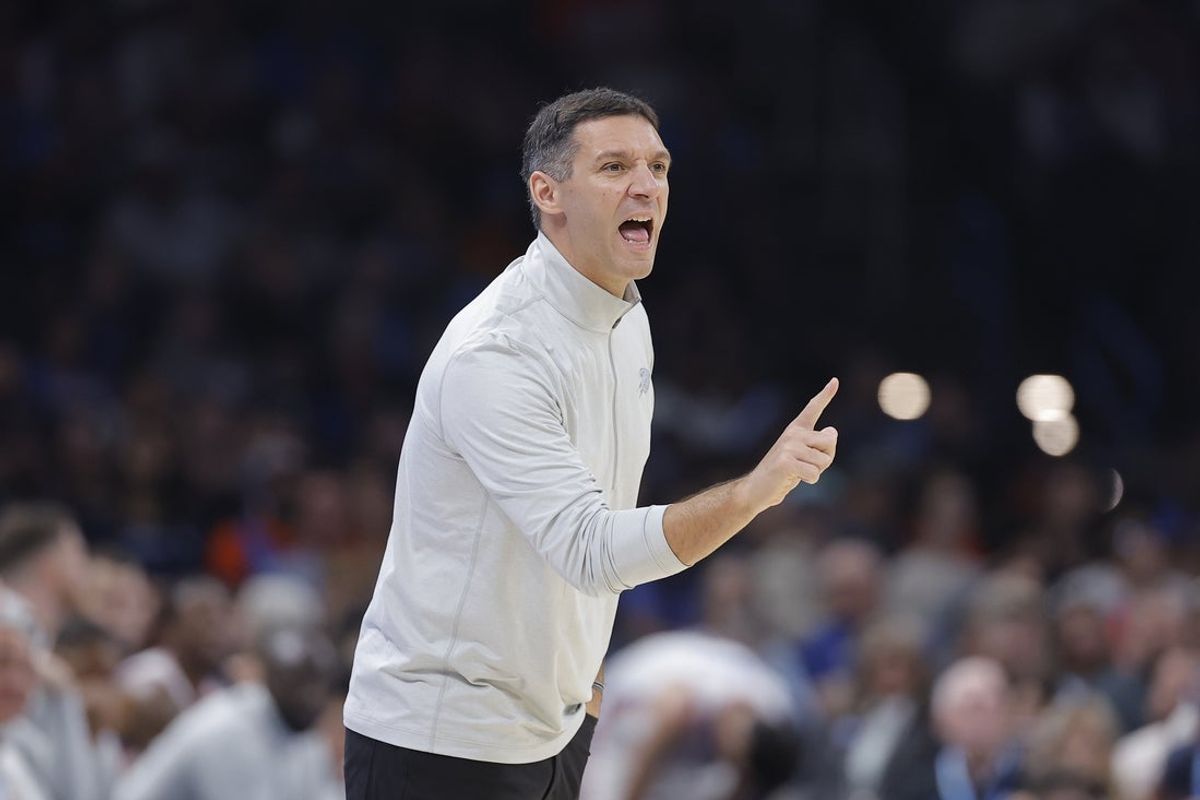 Oct 25, 2026; Oklahoma City, Oklahoma, USA; Oklahoma City Thunder head coach Mark Daigneault gestures to his team as they play against the Los Angeles Clippers during the second half at Paycom Center. Mandatory Credit: Alonzo Adams-Imagn Images