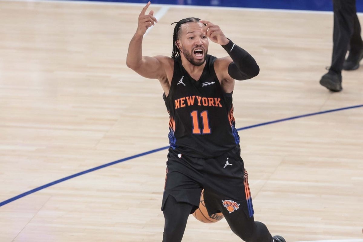 New York Knicks guard Jalen Brunson reacts after getting called for a foul in the fourth quarter against the Orlando Magic at Madison Square Garden.