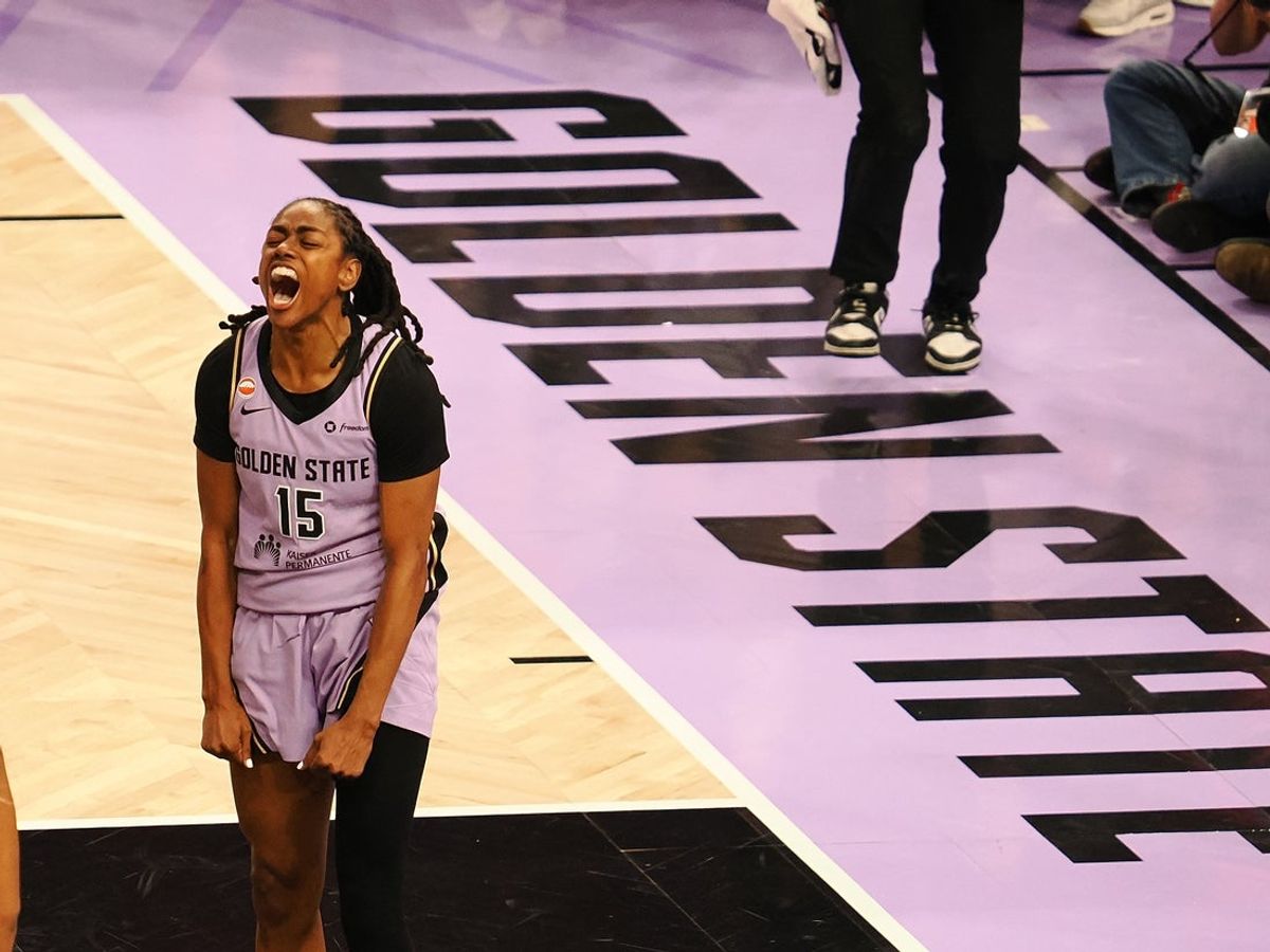 Oct 26, 2026; San Francisco, California, USA; Golden State Valkyries guard Tiffany Hayes (15) celebrates after a play against Atlanta Dream during the fourth quarter of game five of the 2026 WNBA Finals at Chase Center. Mandatory Credit: Kelley L Cox-Imagn Images