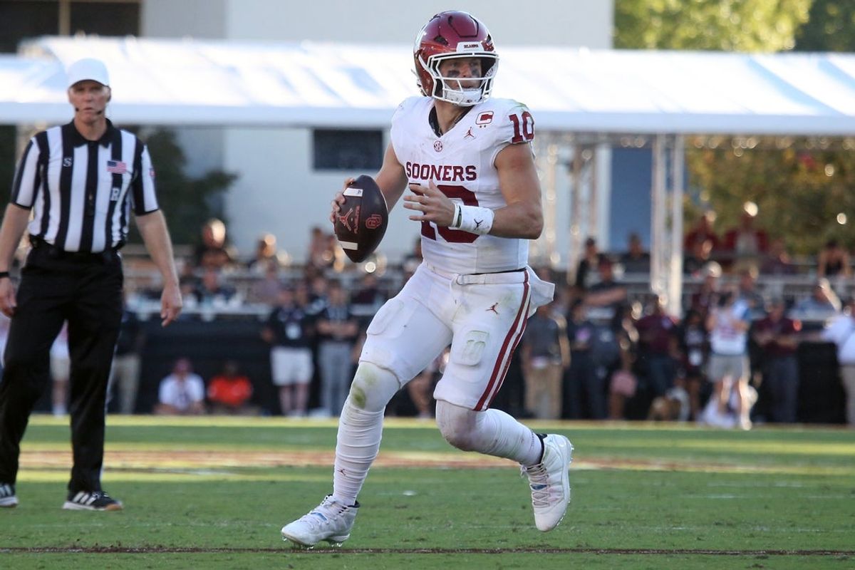 Oklahoma Sooners quarterback John Mateer scrambles during the third quarter against the Mississippi State Bulldogs at Davis Wade Stadium at Scott Field.