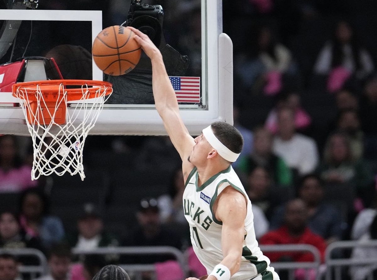 Oct 28, 2026; Milwaukee, Wisconsin, USA;  Milwaukee Bucks guard Tyler Herro (11) dunks the ball against the Houston Rockets in the first half at Fiserv Forum.  Mandatory Credit: Michael McLoone-Imagn Images