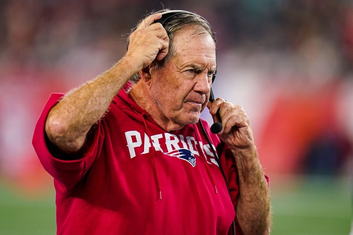 Sep 17, 2023; Foxborough, Massachusetts, USA; New England Patriots head coach Bill Belichick watches from the sideline as they take on the Miami Dolphins at Gillette Stadium.