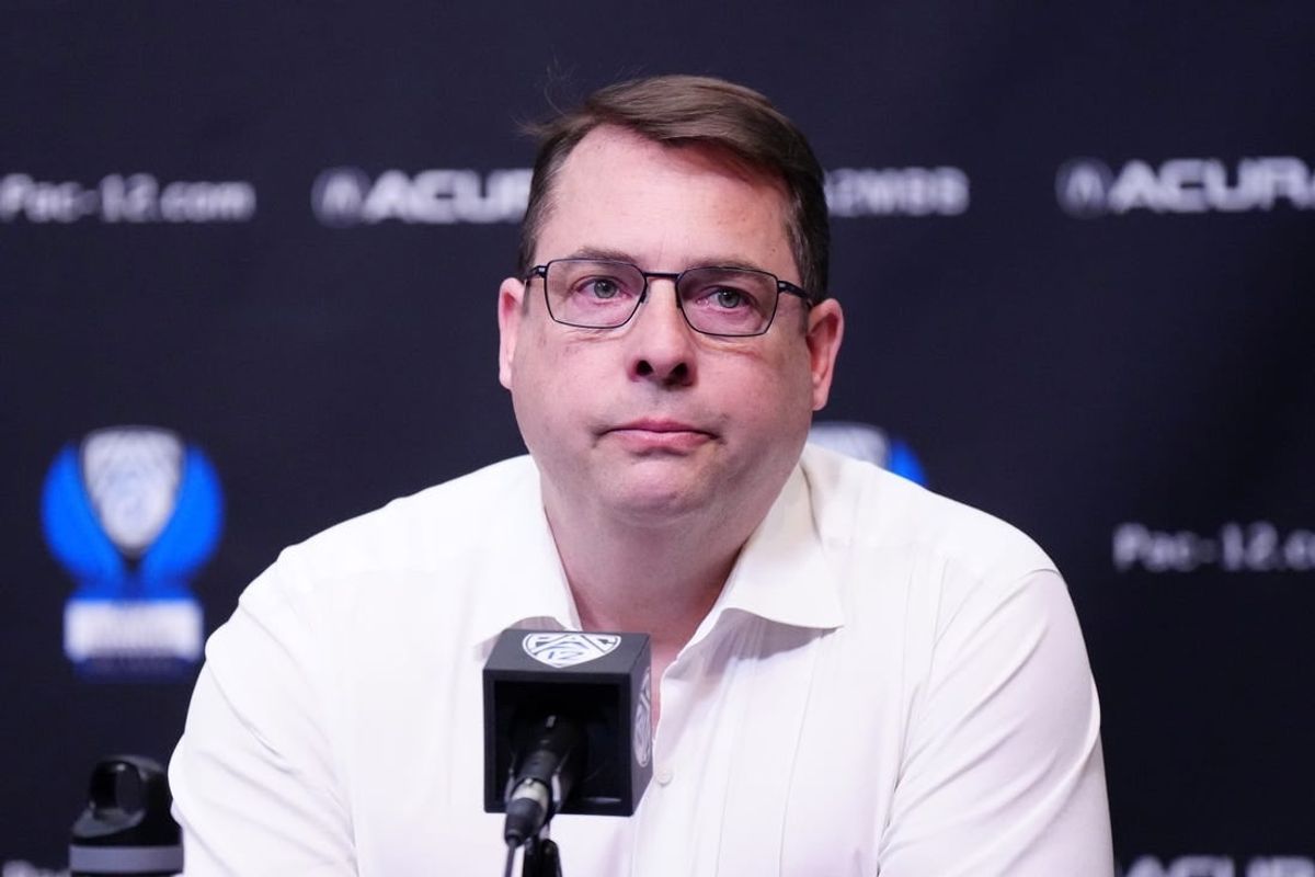 Mar 14, 2024; Las Vegas, NV, USA; Stanford Cardinal head coach Jerod Haase reacts at press conference after the game against the Washington State Cougars at T-Mobile Arena.