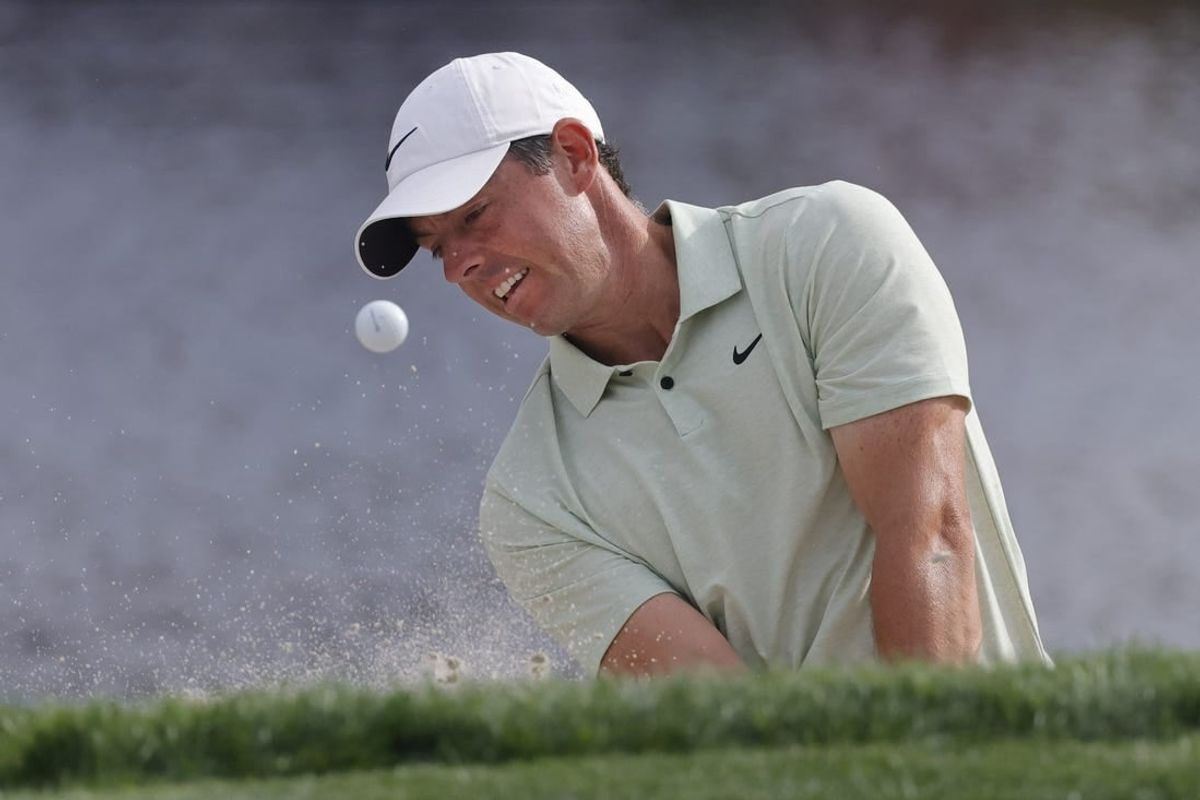 Mar 10, 2024; Orlando, Florida, USA;  Rory McIlroy hits from the bunker on the 17th green during the final round of the Arnold Palmer Invitational golf tournament.