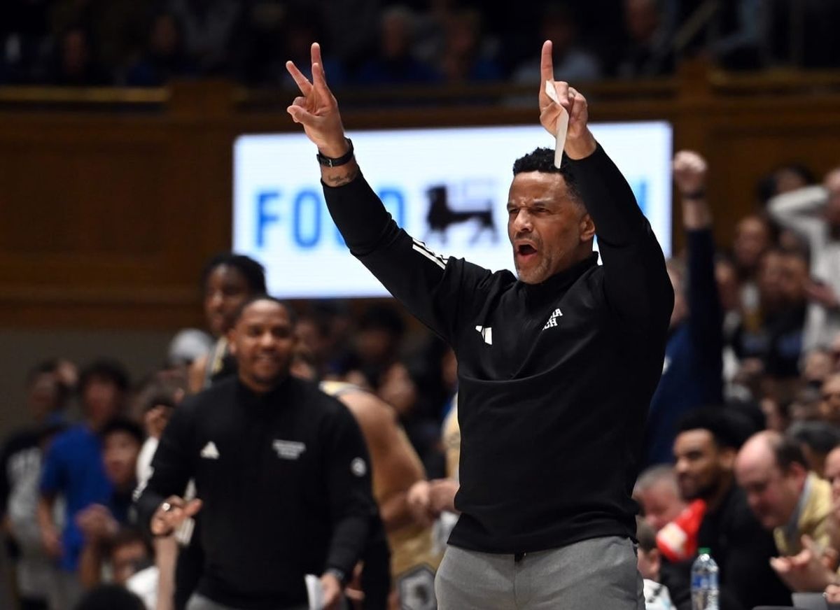 Jan 13, 2024; Durham, North Carolina, USA; Georgia Tech Yellow Jackets coach Damon Stoudamire directs his team during the second half against the Duke Blue Devils at Cameron Indoor Stadium.  The Blue Devils won 84-79.