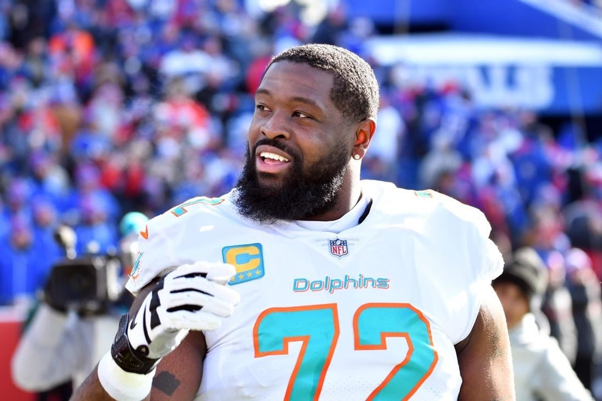 Jan 15, 2023; Orchard Park, NY, USA; Miami Dolphins offensive tackle Terron Armstead before playing against the Buffalo Bills  in a NFL wild card game at Highmark Stadium.