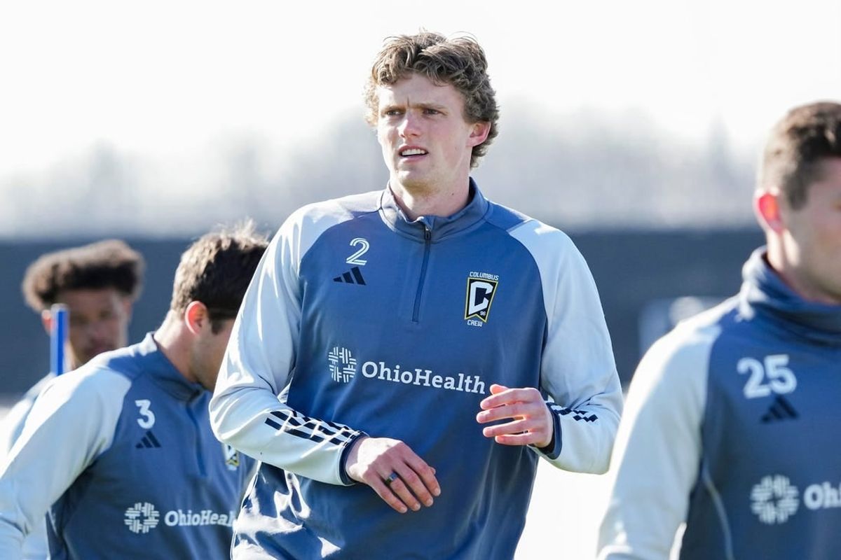 Feb 5, 2024; Columbs, OH, USA; Columbus Crew defender Philip Quinton (2) warms up during preseason training at the OhioHealth Performance Center.