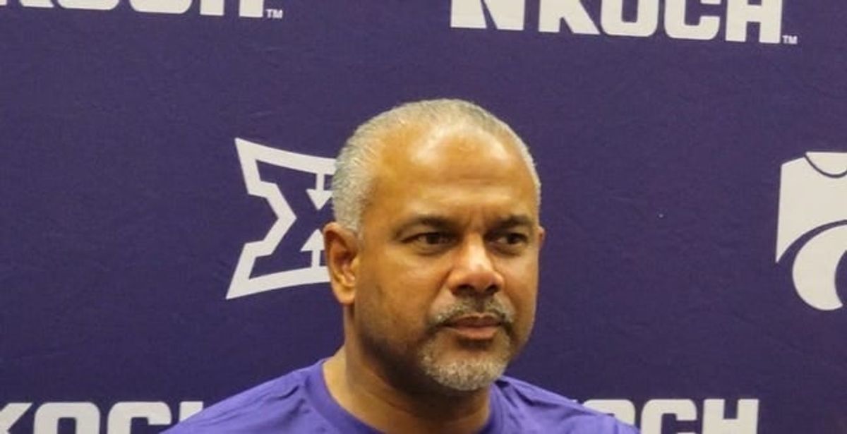 Kansas State basketball coach Jerome Tang talks to reporters on Wednesday, Nov. 8, 2023