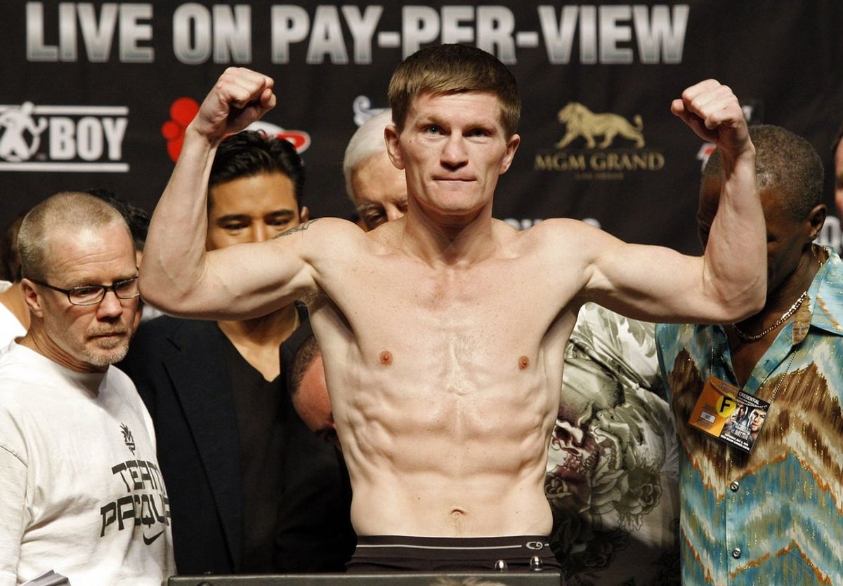 May 1, 2009; Las Vegas, NV, USA; Ricky Hatton at the weigh-in for his upcoming IBO and junior welterweight championship bout against Manny Pacquiao at the MGM Grand. Mandatory Credit: Ed Mulholland-Imagn Images