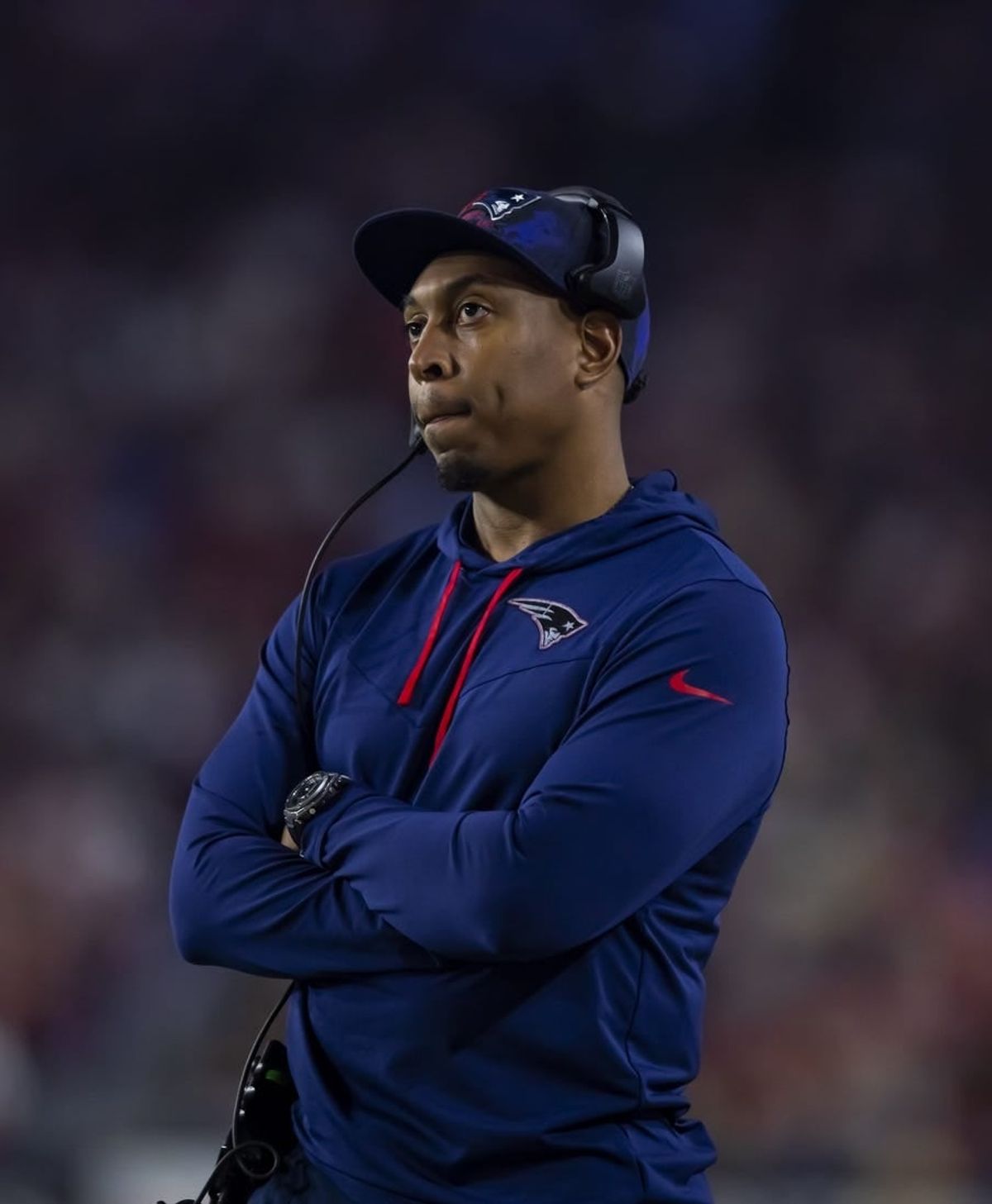 Dec 12, 2022; Glendale, Arizona, USA; New England Patriots defensive line coach DeMarcus Covington against the Arizona Cardinals at State Farm Stadium.