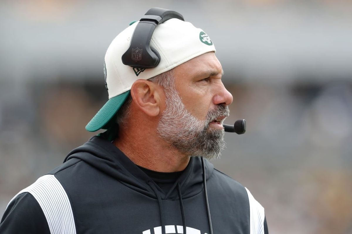 Oct 2, 2022; Pittsburgh, Pennsylvania, USA;  New York Jets defensive coordinator Jeff Ulbrich on the sidelines against the Pittsburgh Steelers during the second quarter at Acrisure Stadium.