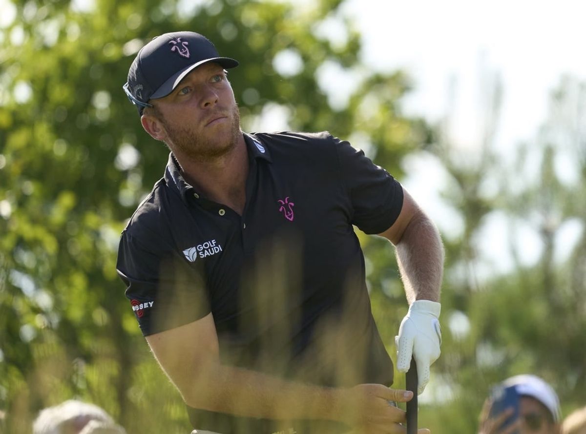Jul 7, 2023; Hertfordshire, ENG;   Talor Gooch (USA) plays his shot from the fourth tee during the first round of the LIV Golf London golf tournament at Centurion Club.