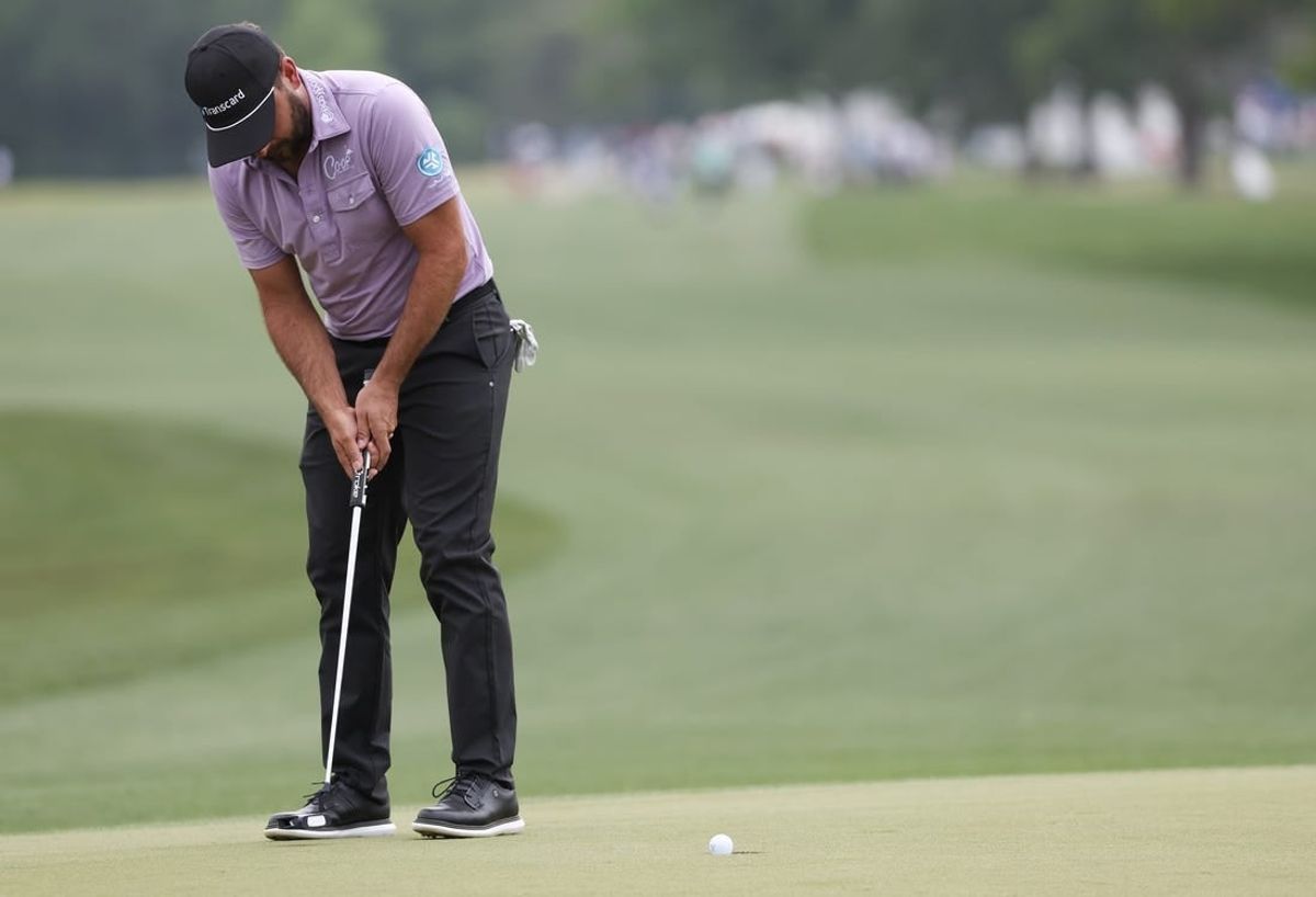 Mar 31, 2024; Houston, Texas, USA; Stephan Jaeger (GER)  putts on the eighth green during the final round of the Texas Children's Houston Open golf tournament.