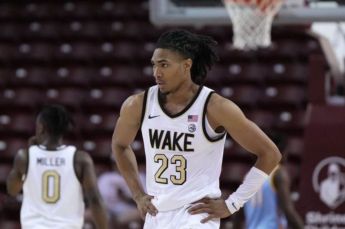 Nov 17, 2023; Charleston, SC, USA; Wake Forest Demon Deacons guard Hunter Sallis (23) on the court in the second half against the Towson Tigers at TD Arena.